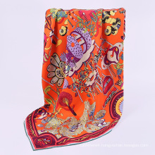 High end unique customized fashion european square floral patern natural raw silk scarf